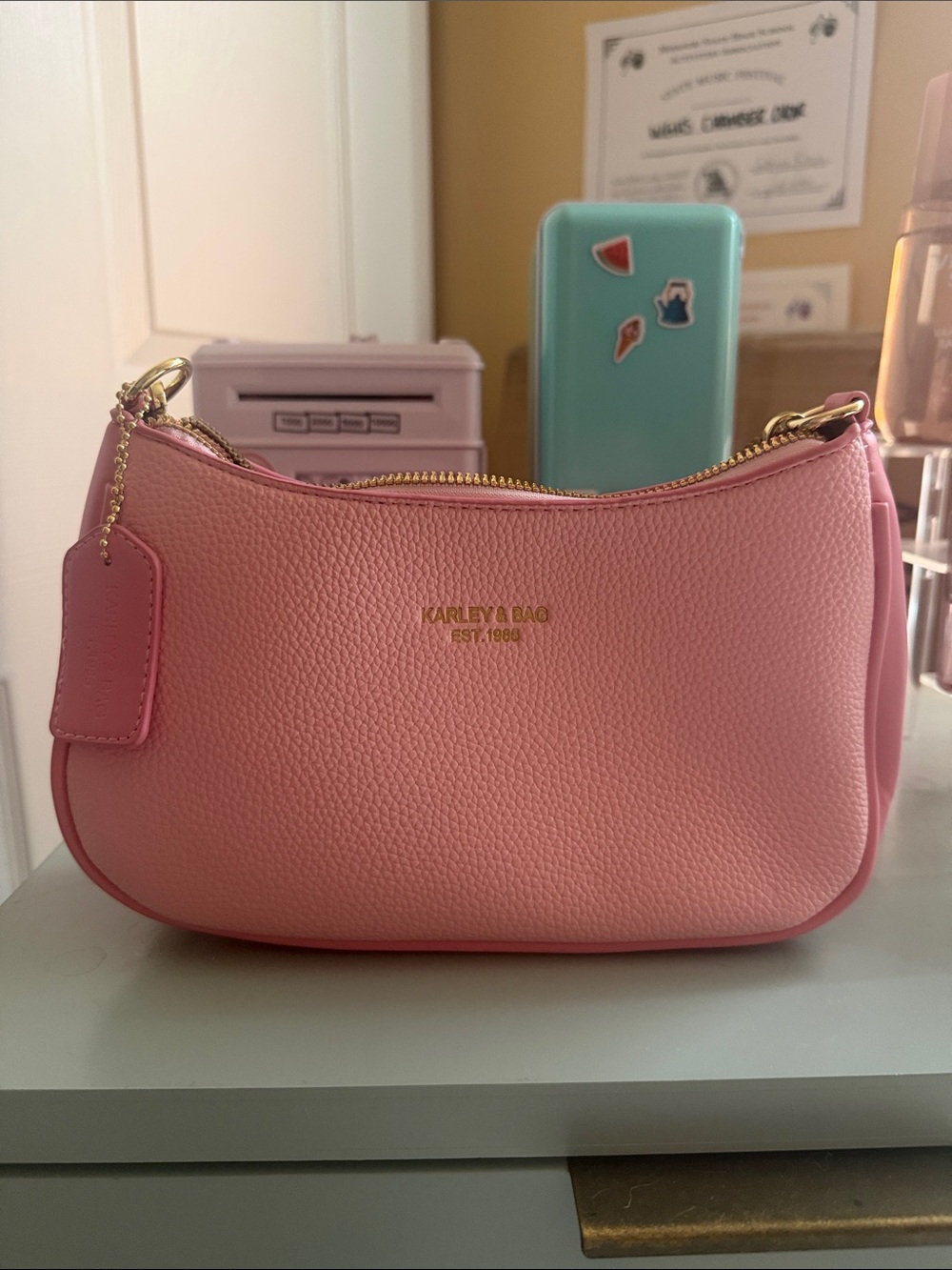 SHEIN Pink Pebbled Crescent Shoulder Bag with Gold Hardware
